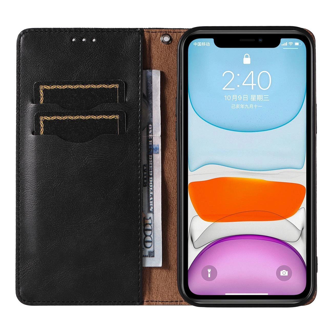 Magnet Strap Case for iPhone 12 Pouch Wallet + Mini Lanyard Pendant Black_5
