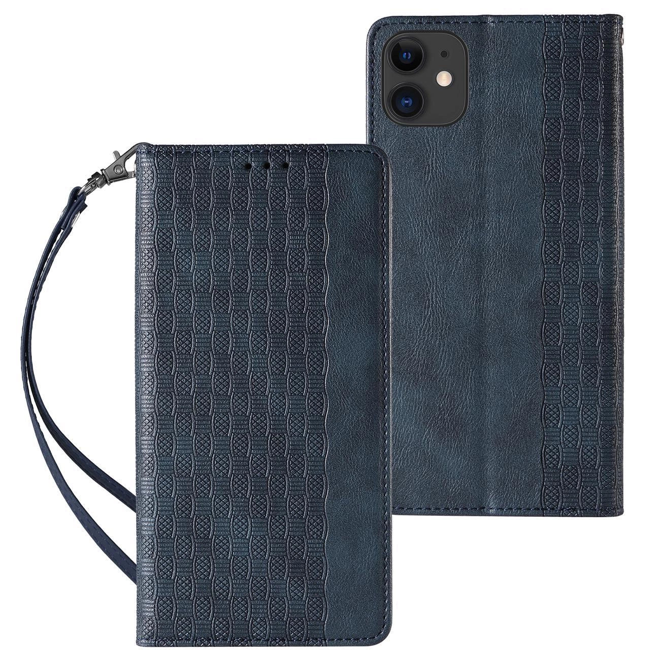 Magnet Strap Case for iPhone 12 Pouch Wallet + Mini Lanyard Pendant Blue_0