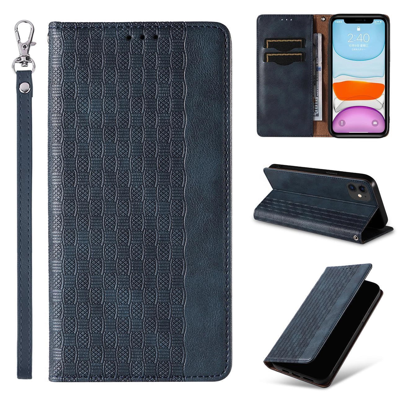 Magnet Strap Case for iPhone 12 Pouch Wallet + Mini Lanyard Pendant Blue_2
