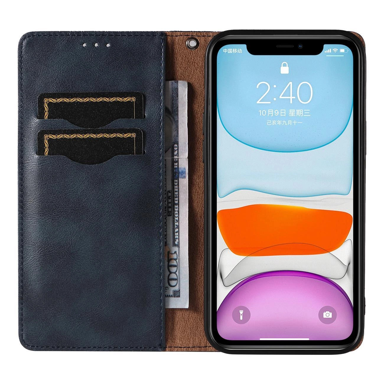 Magnet Strap Case for iPhone 12 Pouch Wallet + Mini Lanyard Pendant Blue_7