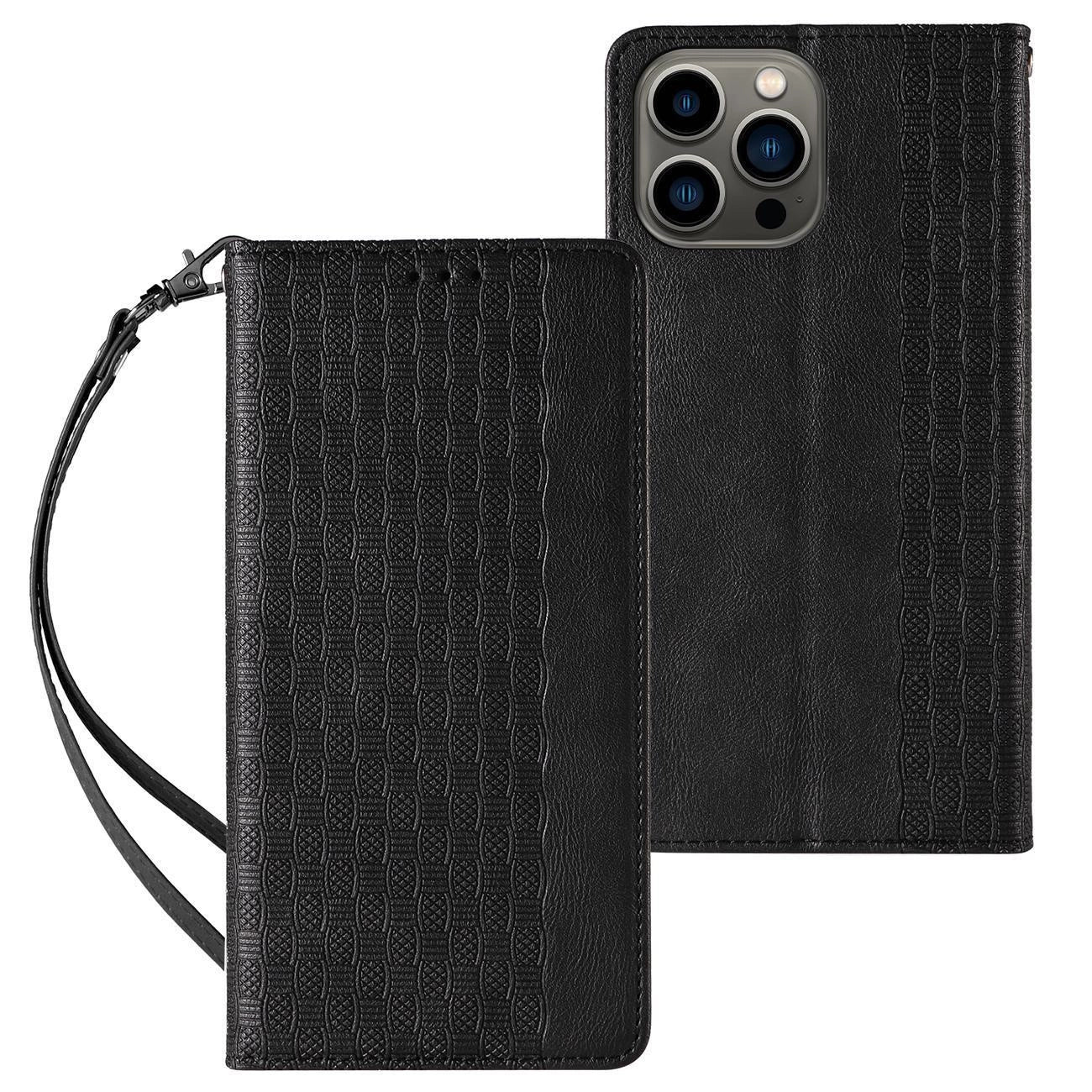 Magnet Strap Case Case for iPhone 13 Pro Pouch Wallet + Mini Lanyard Pendant Black_0