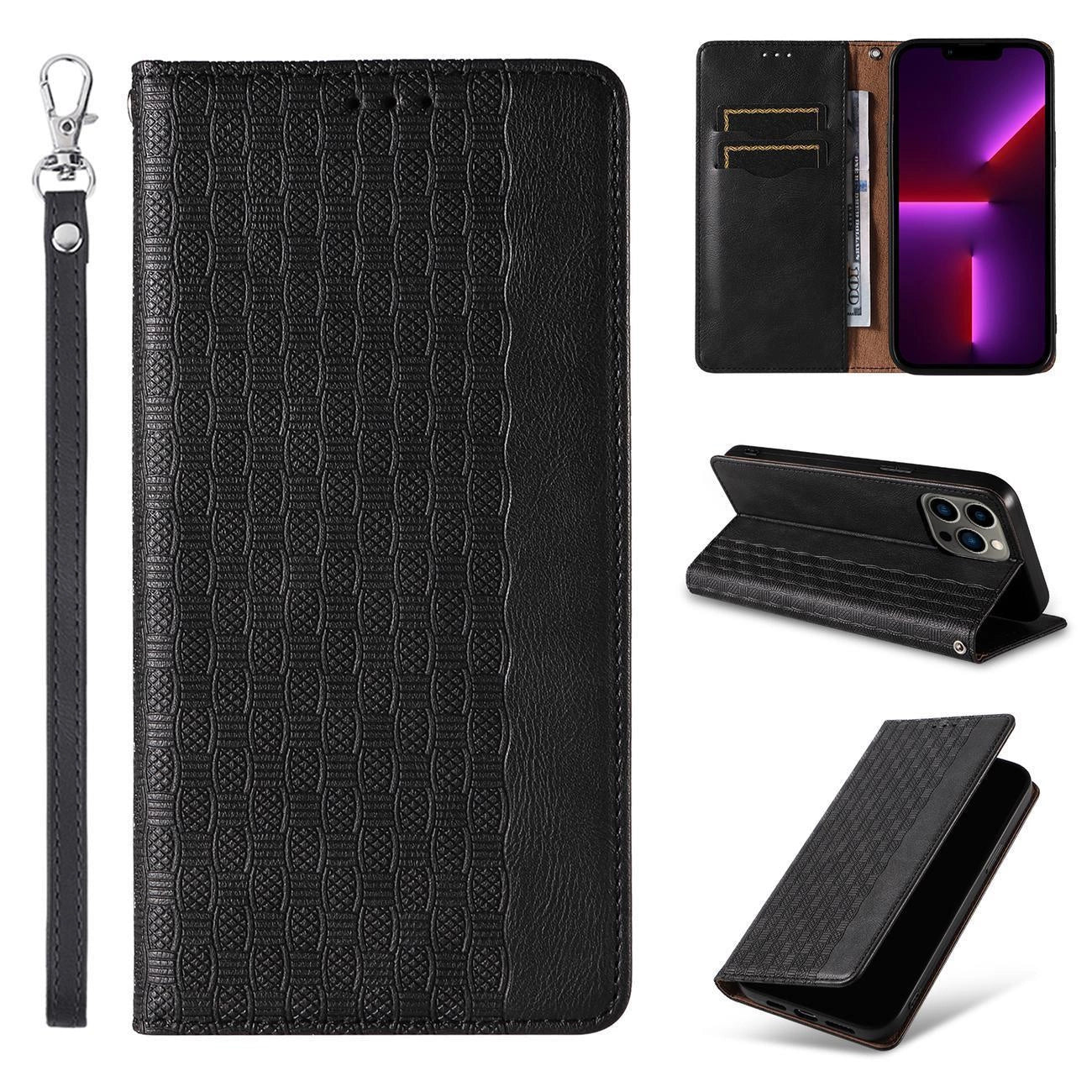 Magnet Strap Case Case for iPhone 13 Pro Pouch Wallet + Mini Lanyard Pendant Black_2