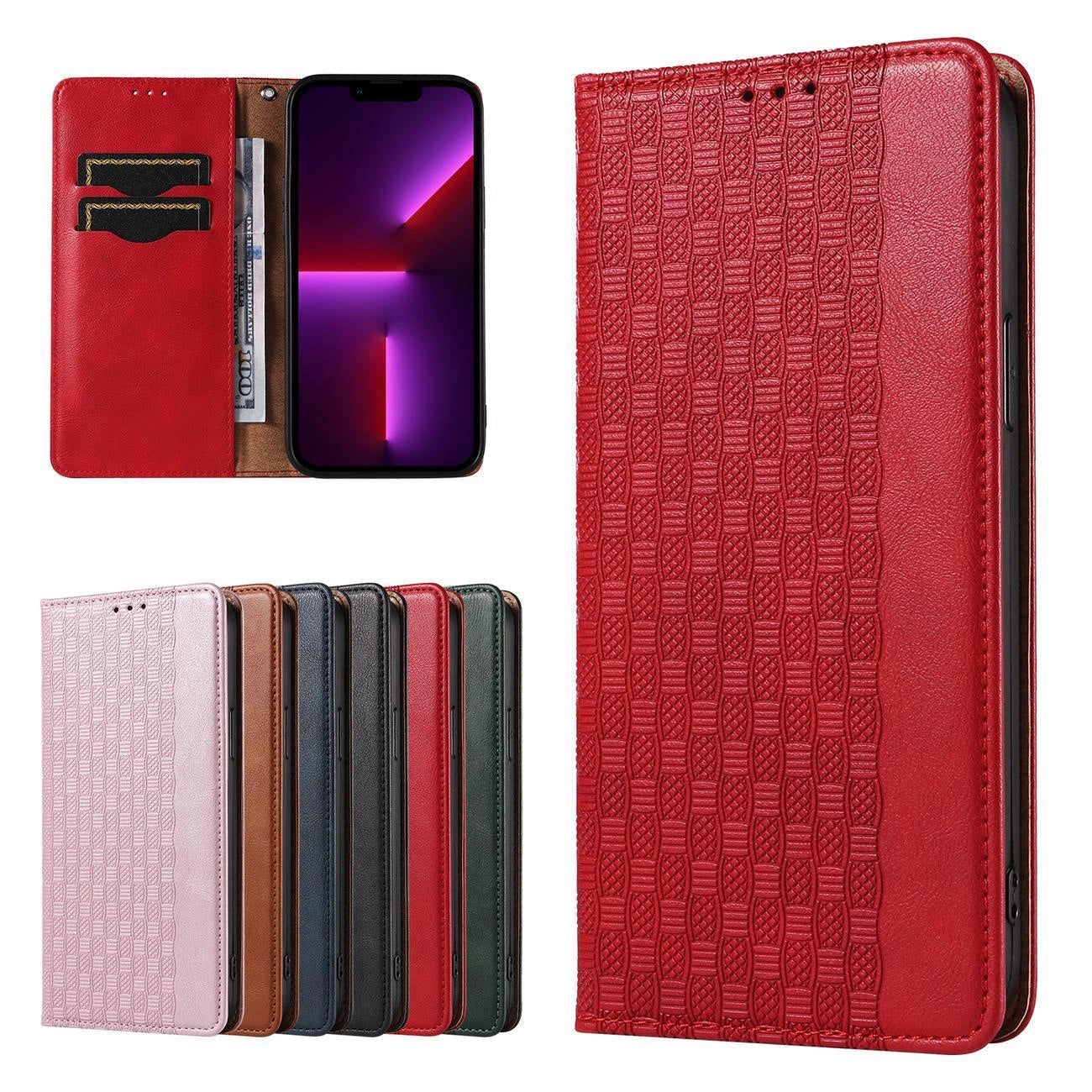 Magnet Strap Case Case for iPhone 13 Pro Pouch Wallet + Mini Lanyard Pendant Red_1