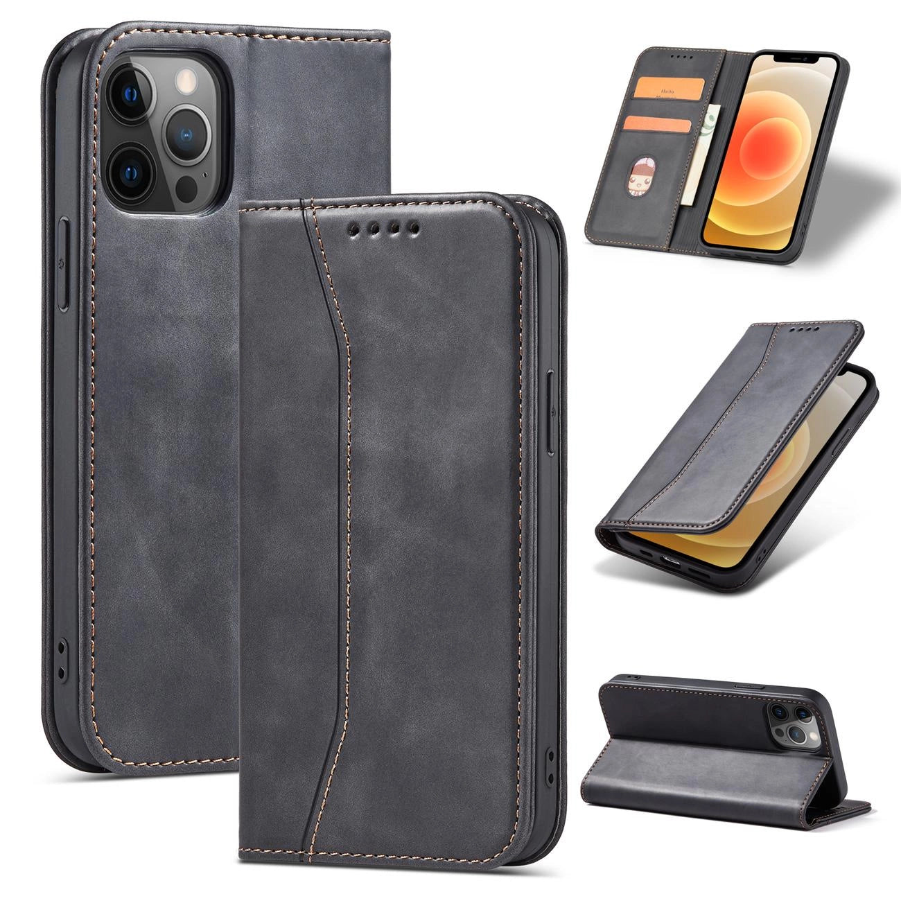 Magnet Fancy Case Case for iPhone 12 Pro Max Pouch Wallet Card Holder Black_3