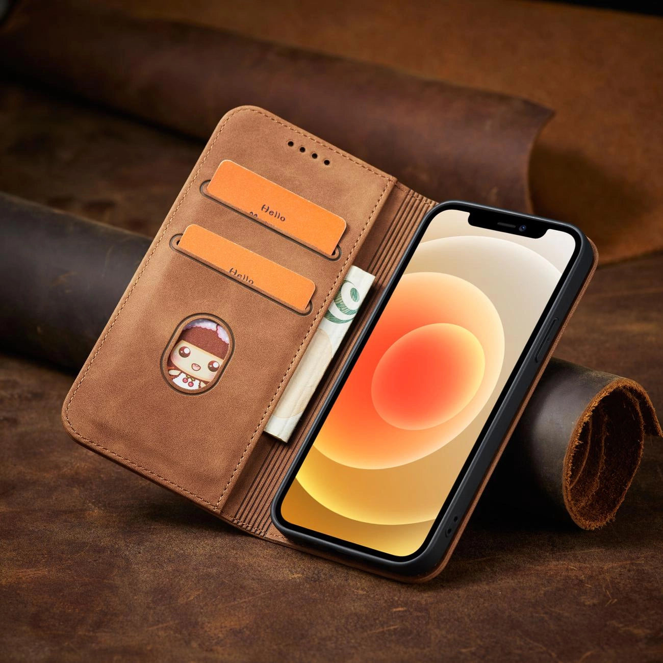 Magnet Fancy Case Case for iPhone 12 Pro Max Pouch Wallet Card Holder Brown_11