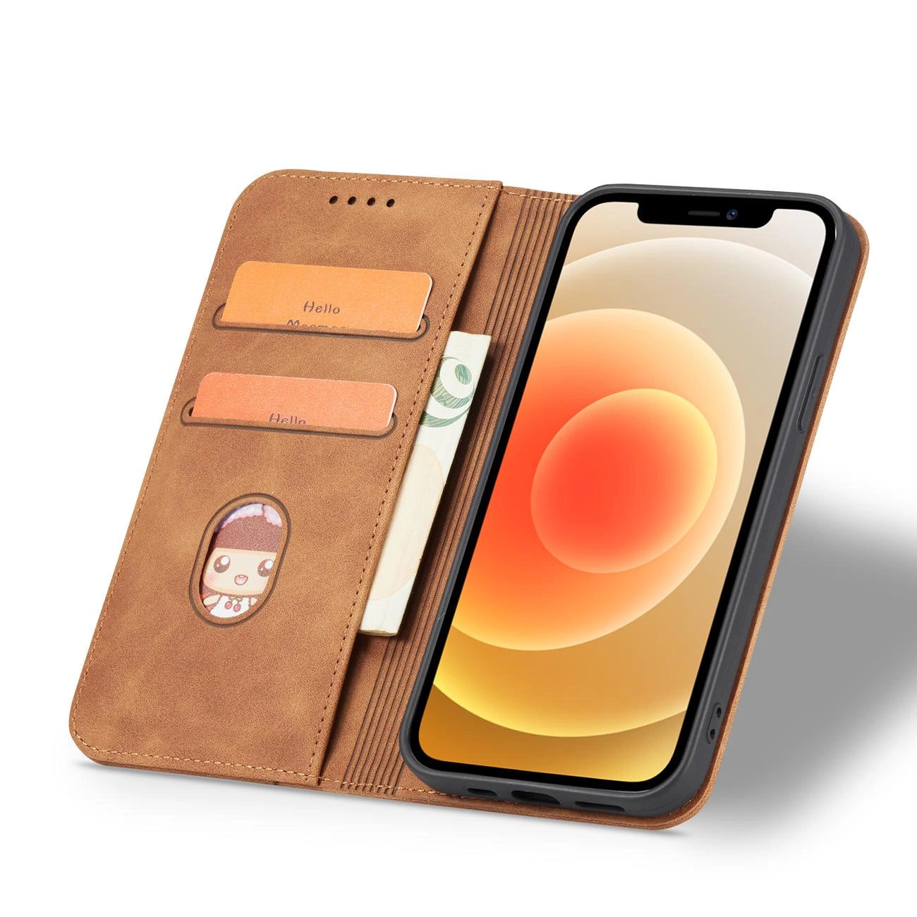 Magnet Fancy Case Case for iPhone 12 Pro Max Pouch Wallet Card Holder Brown_13