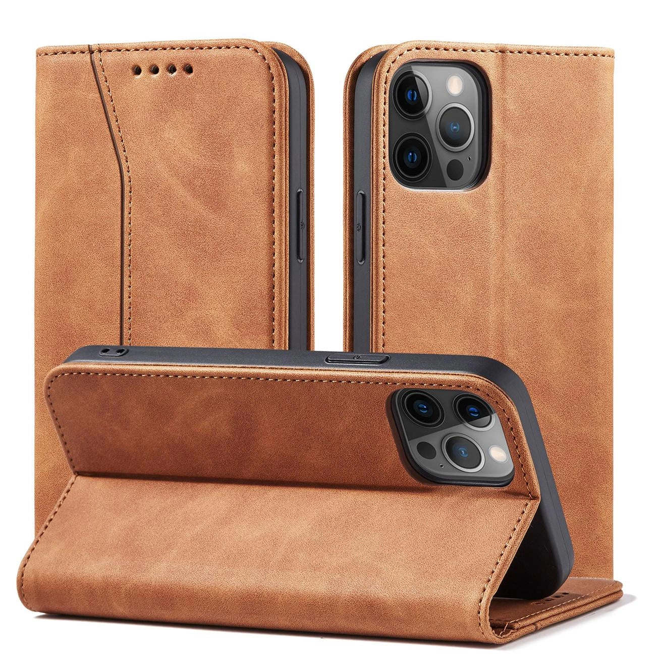 Magnet Fancy Case Case for iPhone 12 Pro Max Pouch Wallet Card Holder Brown_1