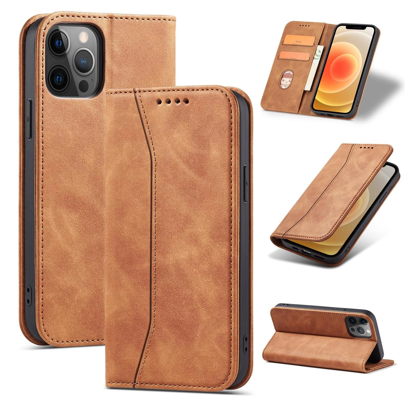 Magnet Fancy Case Case for iPhone 12 Pro Max Pouch Wallet Card Holder Brown_2