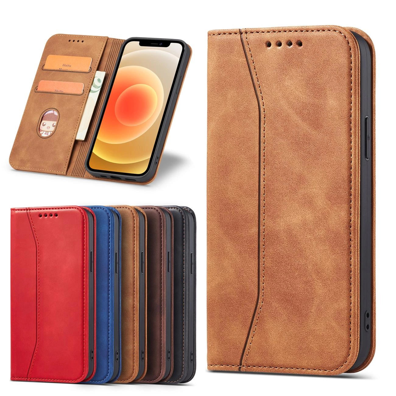 Magnet Fancy Case Case for iPhone 12 Pro Max Pouch Wallet Card Holder Brown_3