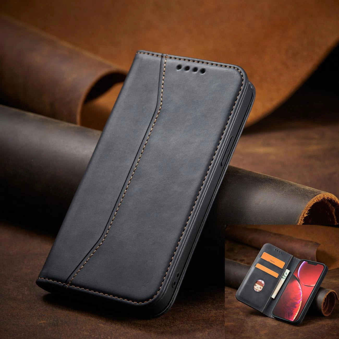Magnet Fancy Case Case for iPhone 13 Pro Max Pouch Wallet Card Holder Black_11