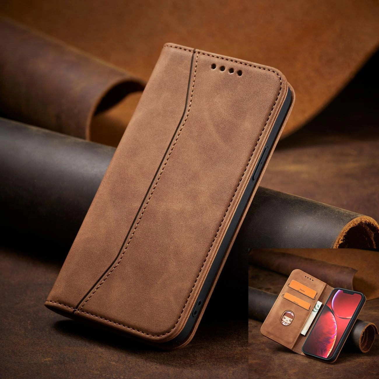 Magnet Fancy Case Case for iPhone 13 Pro Max Pouch Card Wallet Card Holder Brown_13