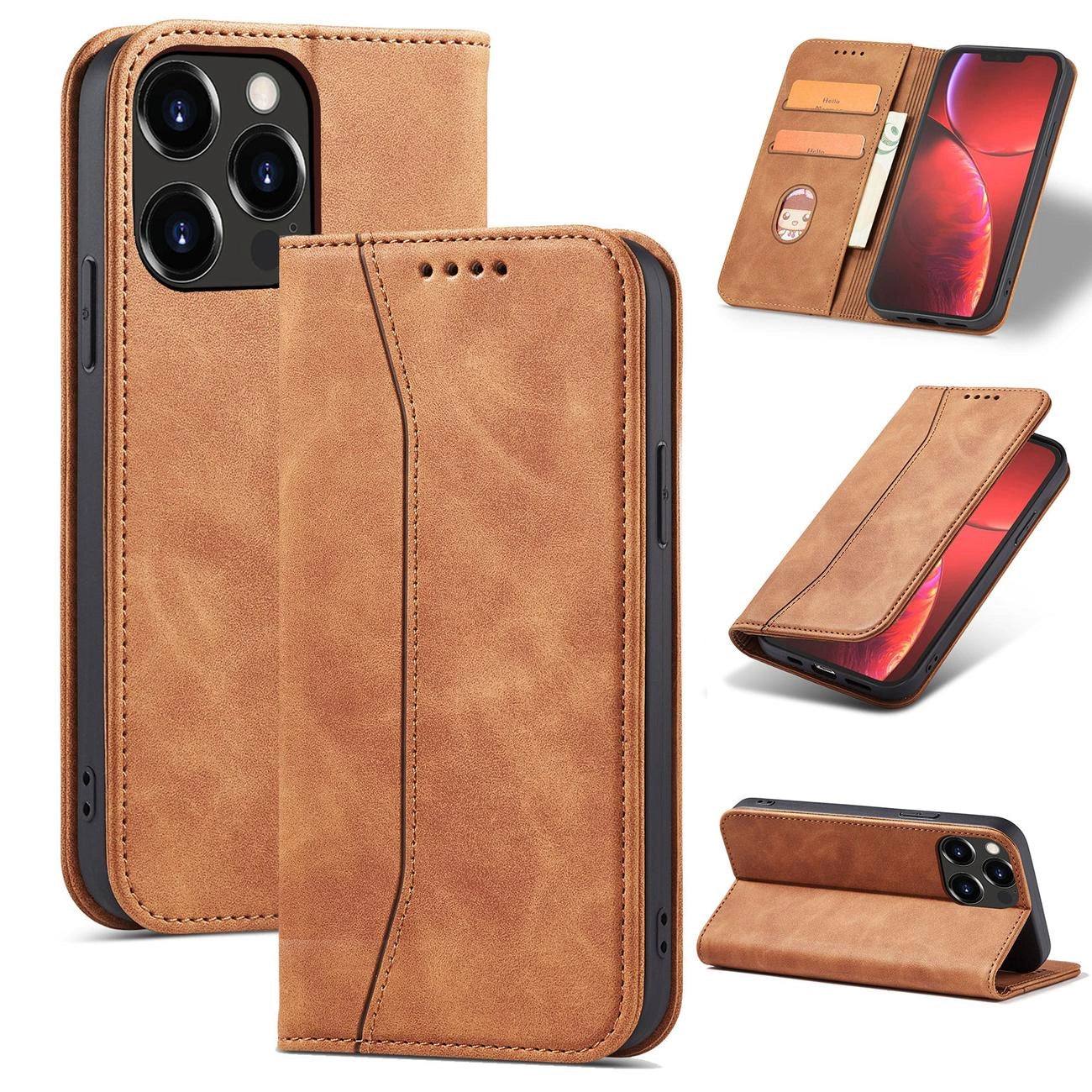 Magnet Fancy Case Case for iPhone 13 Pro Max Pouch Card Wallet Card Holder Brown_14
