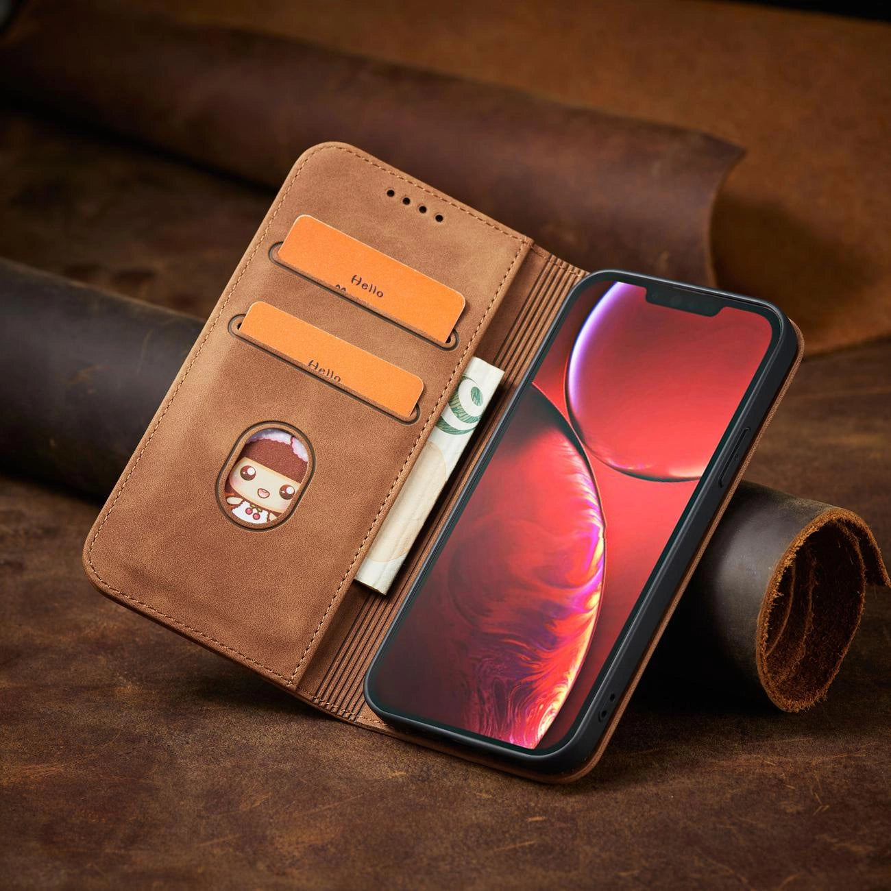 Magnet Fancy Case Case for iPhone 13 Pro Max Pouch Card Wallet Card Holder Brown_16