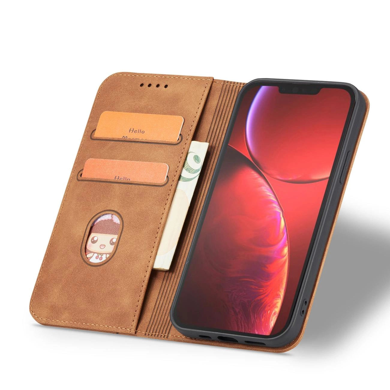 Magnet Fancy Case Case for iPhone 13 Pro Max Pouch Card Wallet Card Holder Brown_6
