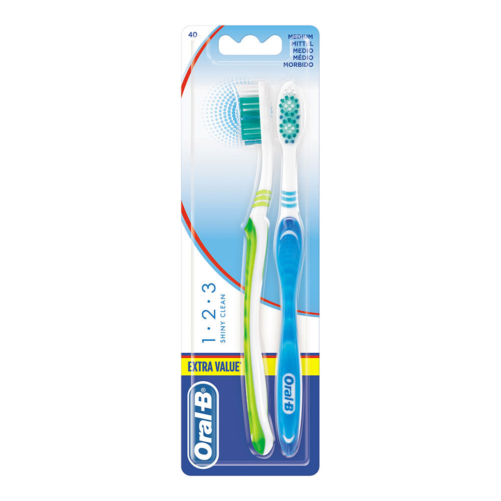 Oral b escova de dentes shiny clean 2 unid. cores / modelos diversos.medio_0