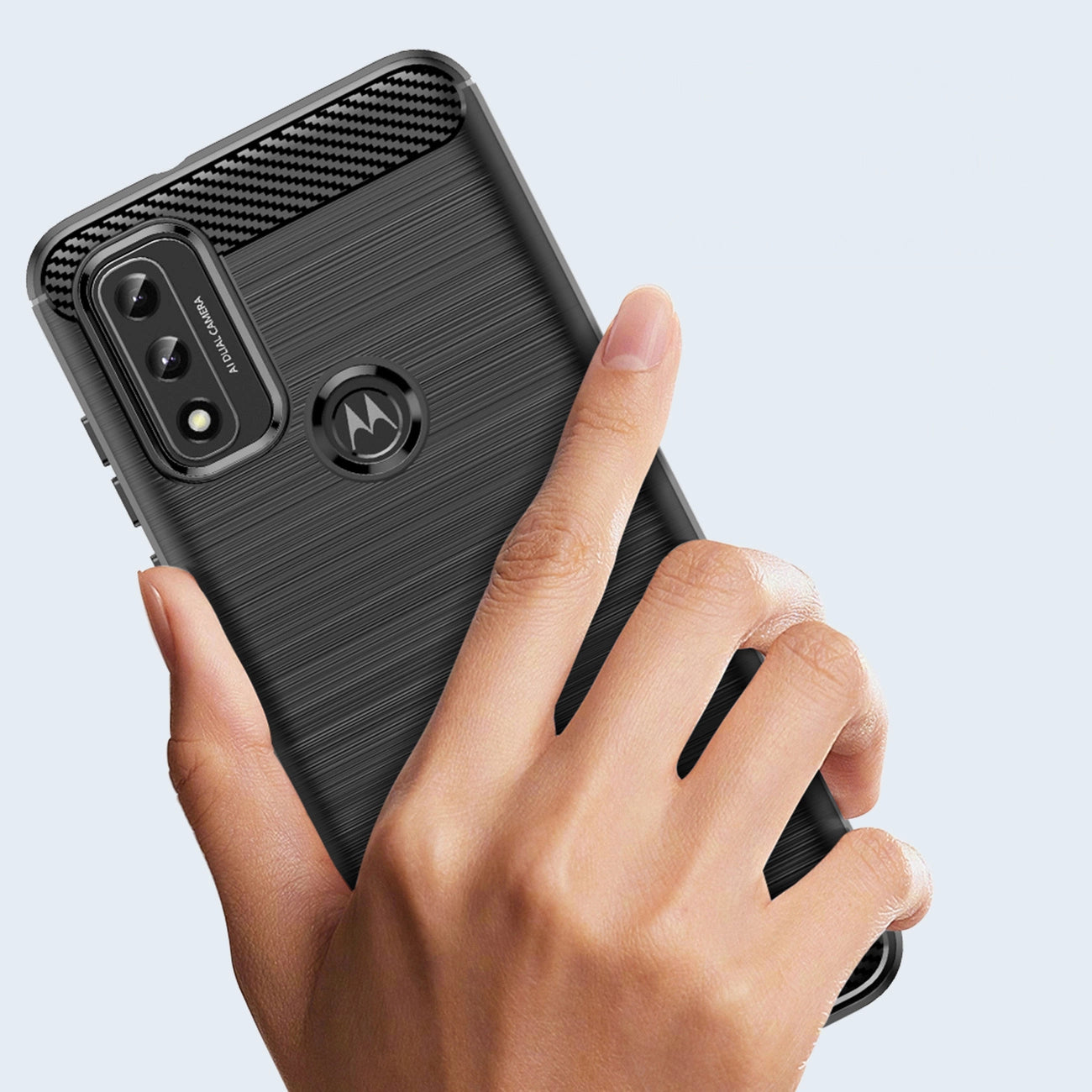 Carbon Case Flexible Cover Sleeve Motorola Moto G Play 2022 black_1