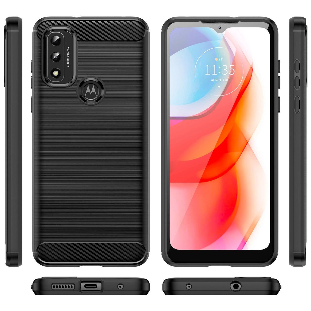 Carbon Case Flexible Cover Sleeve Motorola Moto G Play 2022 black_6