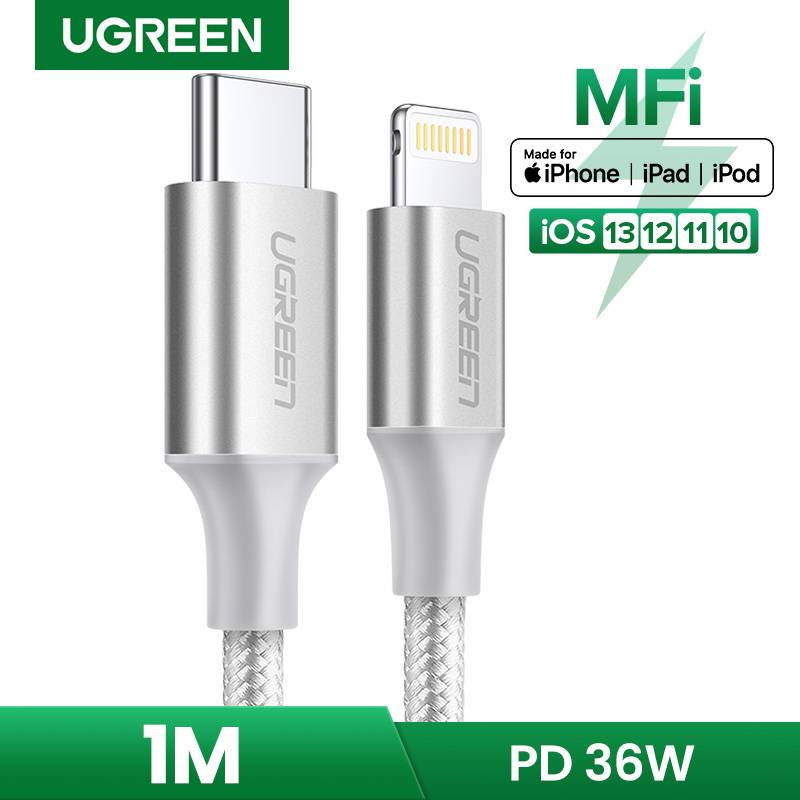Cabo UGREEN US304 / USB-C para Lightning Fast-Charging / 1m / PD 36W / Trançado / Cinzento