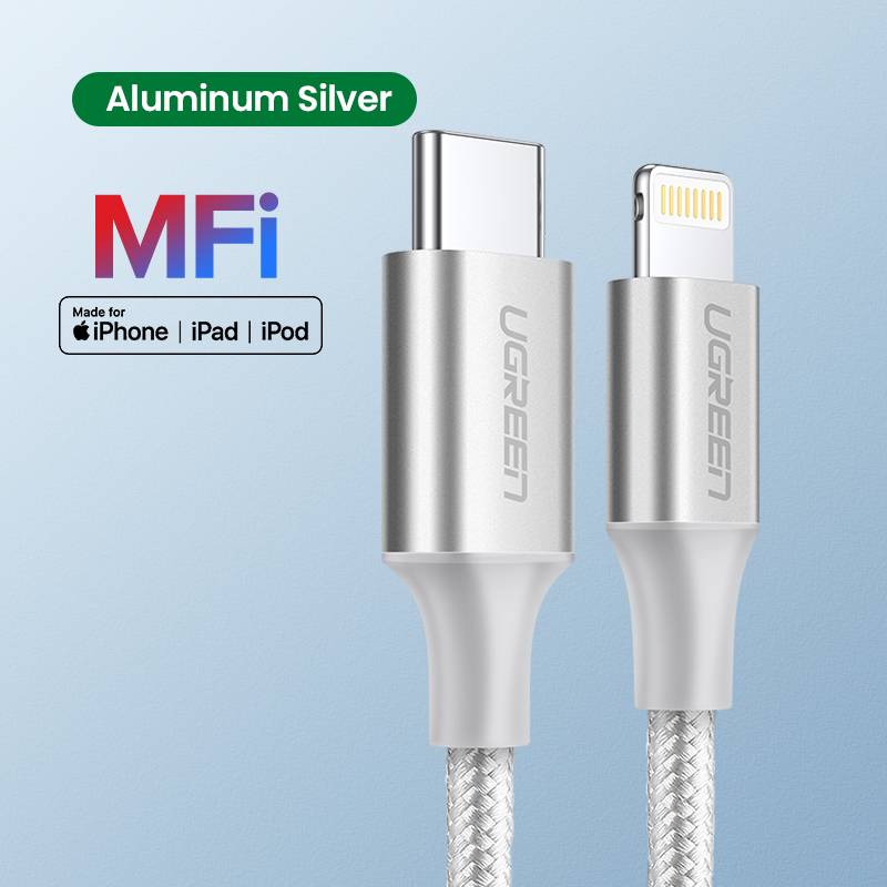Cabo UGREEN US304 / USB-C para Lightning Fast-Charging / 1m / PD 36W / Trançado / Cinzento