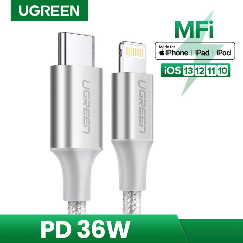 Cabo UGREEN US304 / USB-C para Lightning Fast-Charging / 1m / PD 36W / Trançado / Cinzento