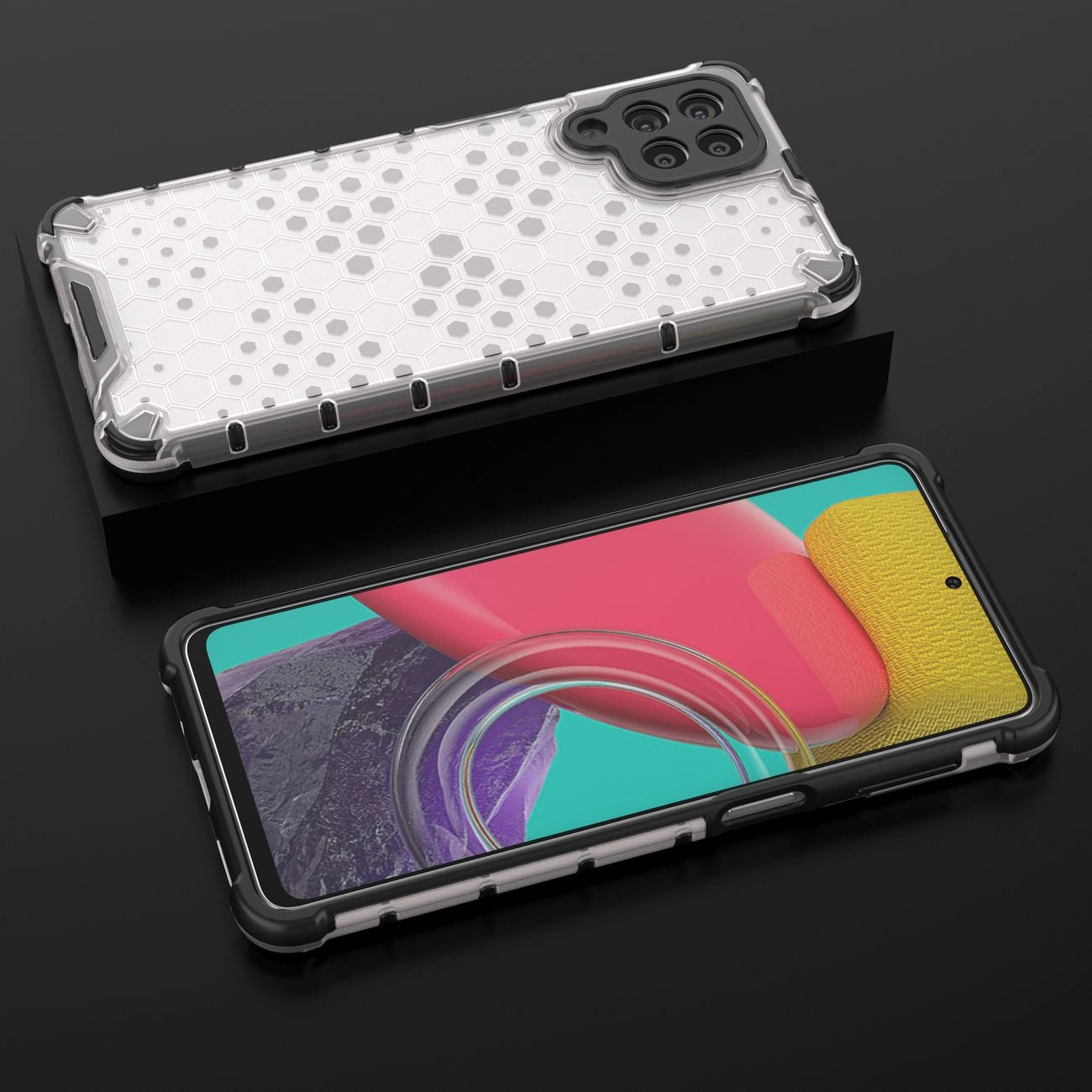 Honeycomb case armored cover with a gel frame for Samsung Galaxy M53 5G transparent_19