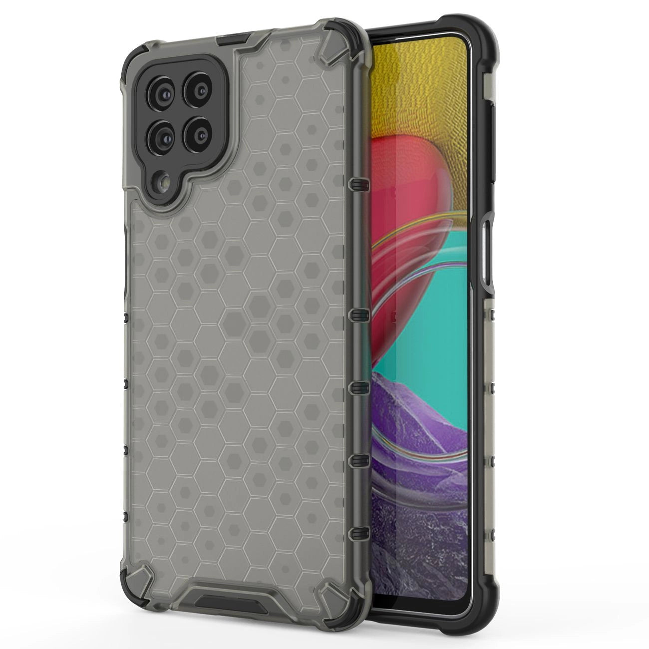 Honeycomb case armored cover with a gel frame for Samsung Galaxy M53 5G black_0