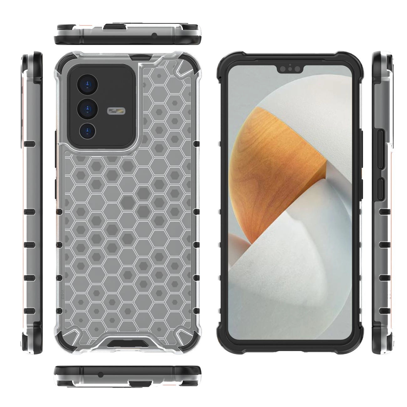Honeycomb case armored cover with a gel frame for Vivo V23 5G transparent_2