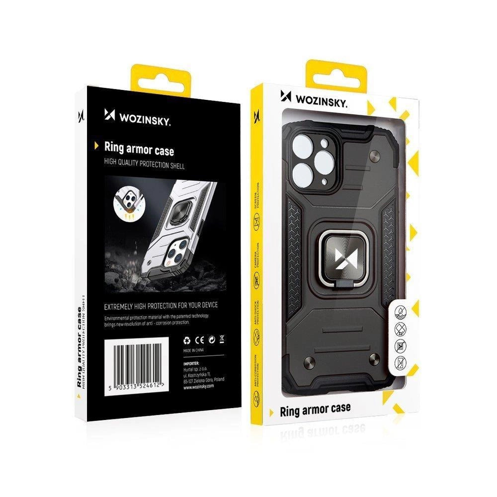 Wozinsky Ring Armor case for iPhone 14 Pro Max armored cover magnetic holder ring silver_7