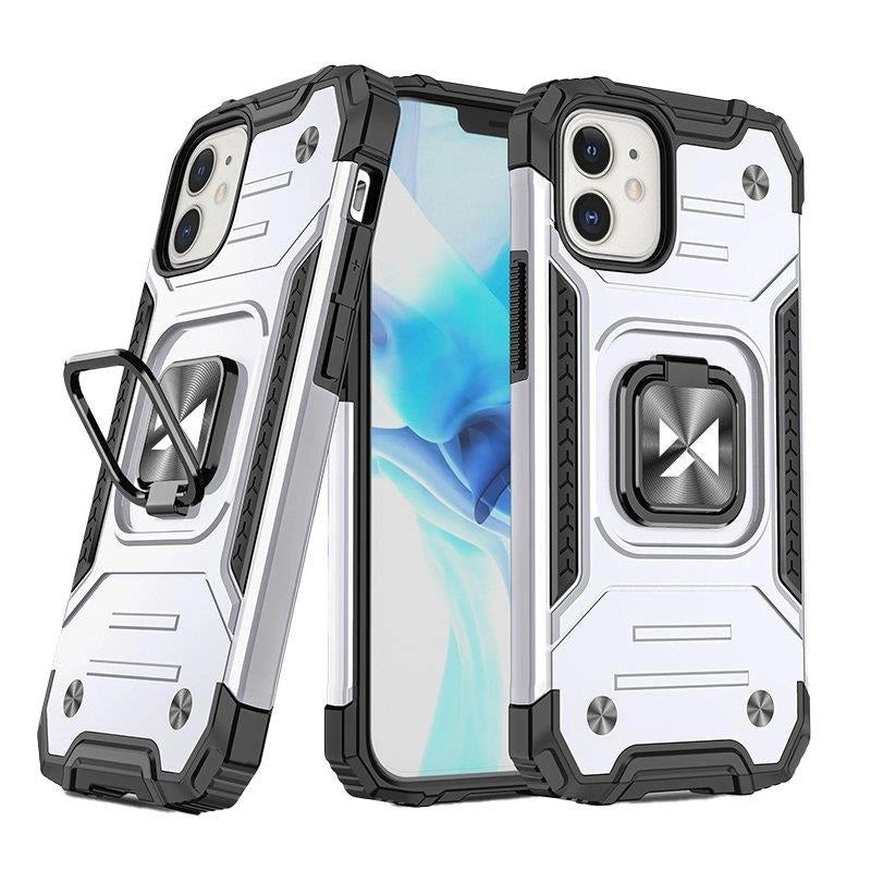Wozinsky Ring Armor case for iPhone 14 armored cover magnetic holder ring silver_0