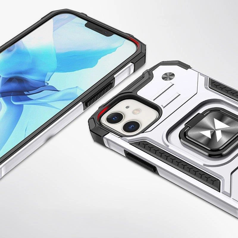 Wozinsky Ring Armor case for iPhone 14 armored cover magnetic holder ring silver_1
