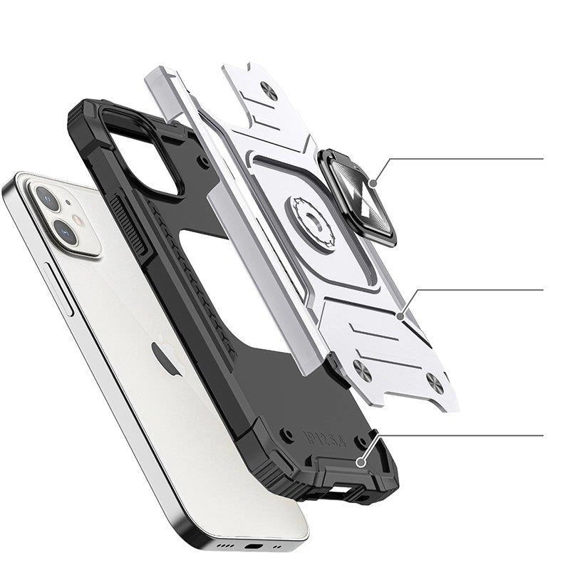 Wozinsky Ring Armor case for iPhone 14 armored cover magnetic holder ring silver_3