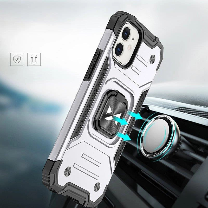 Wozinsky Ring Armor case for iPhone 14 armored cover magnetic holder ring silver_5