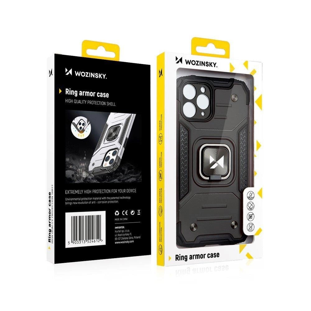 Wozinsky Ring Armor case for iPhone 14 armored cover magnetic holder ring silver_7