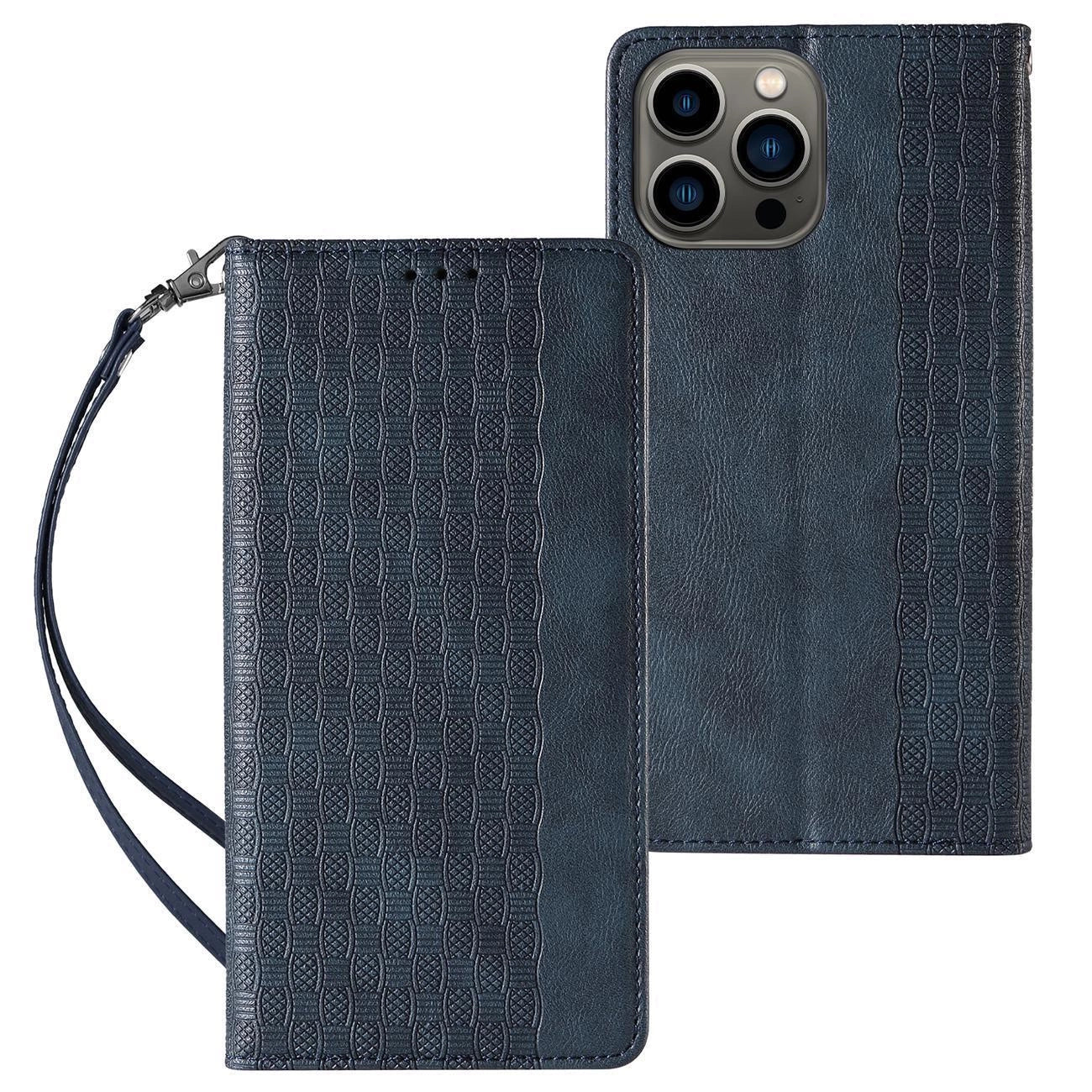 Magnet Strap Case Case for iPhone 14 Flip Wallet Mini Lanyard Stand Blue_0