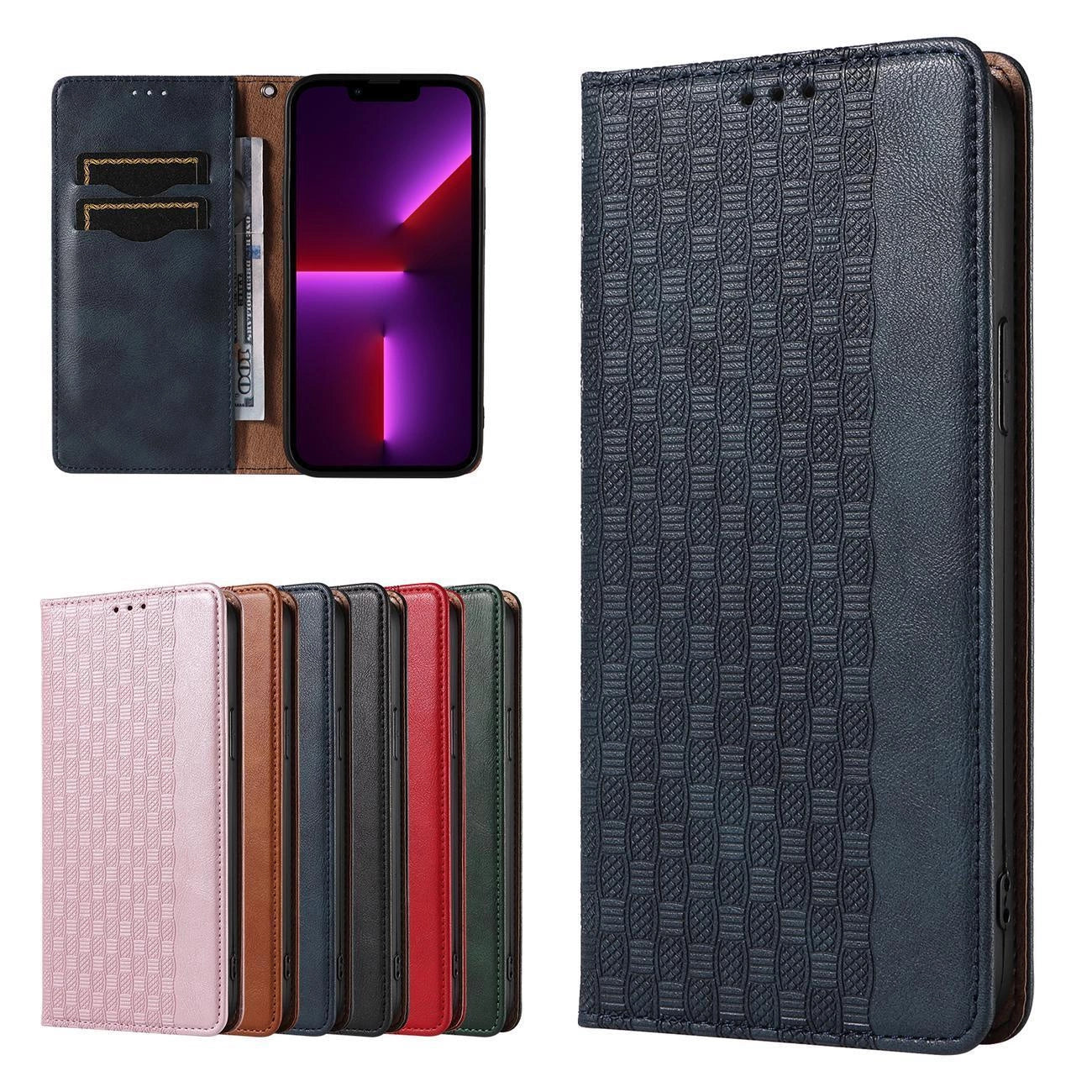 Magnet Strap Case Case for iPhone 14 Flip Wallet Mini Lanyard Stand Blue_1