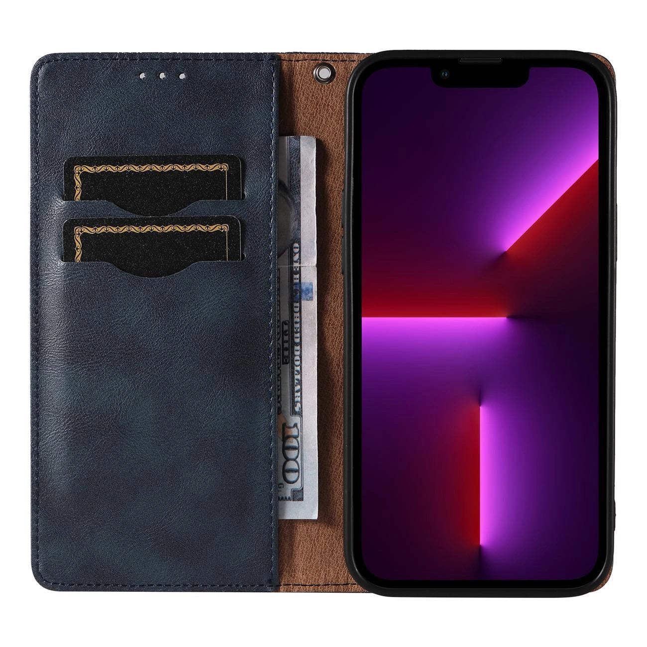 Magnet Strap Case Case for iPhone 14 Flip Wallet Mini Lanyard Stand Blue_7