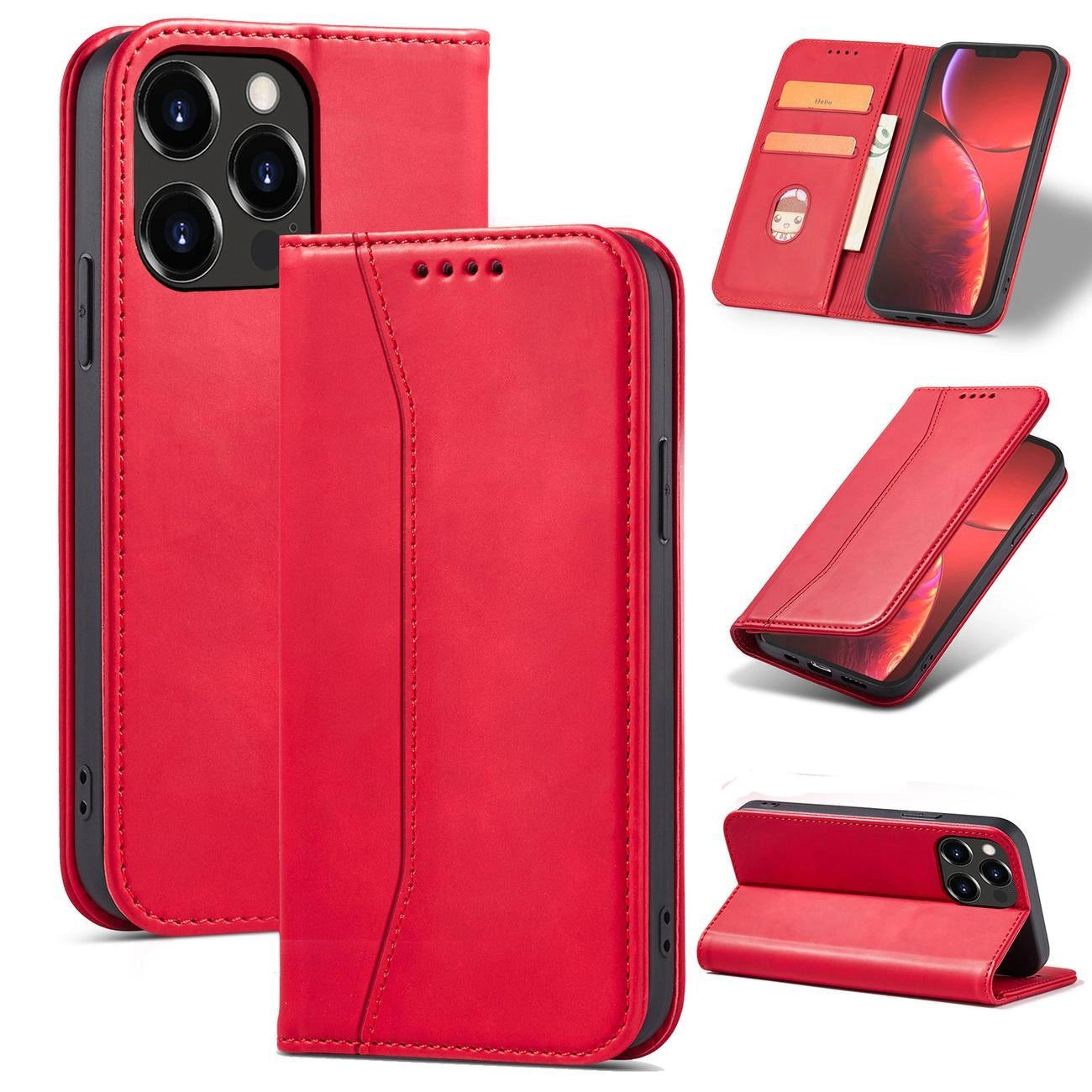 Magnet Fancy Case case for iPhone 14 Pro flip cover wallet stand red_11