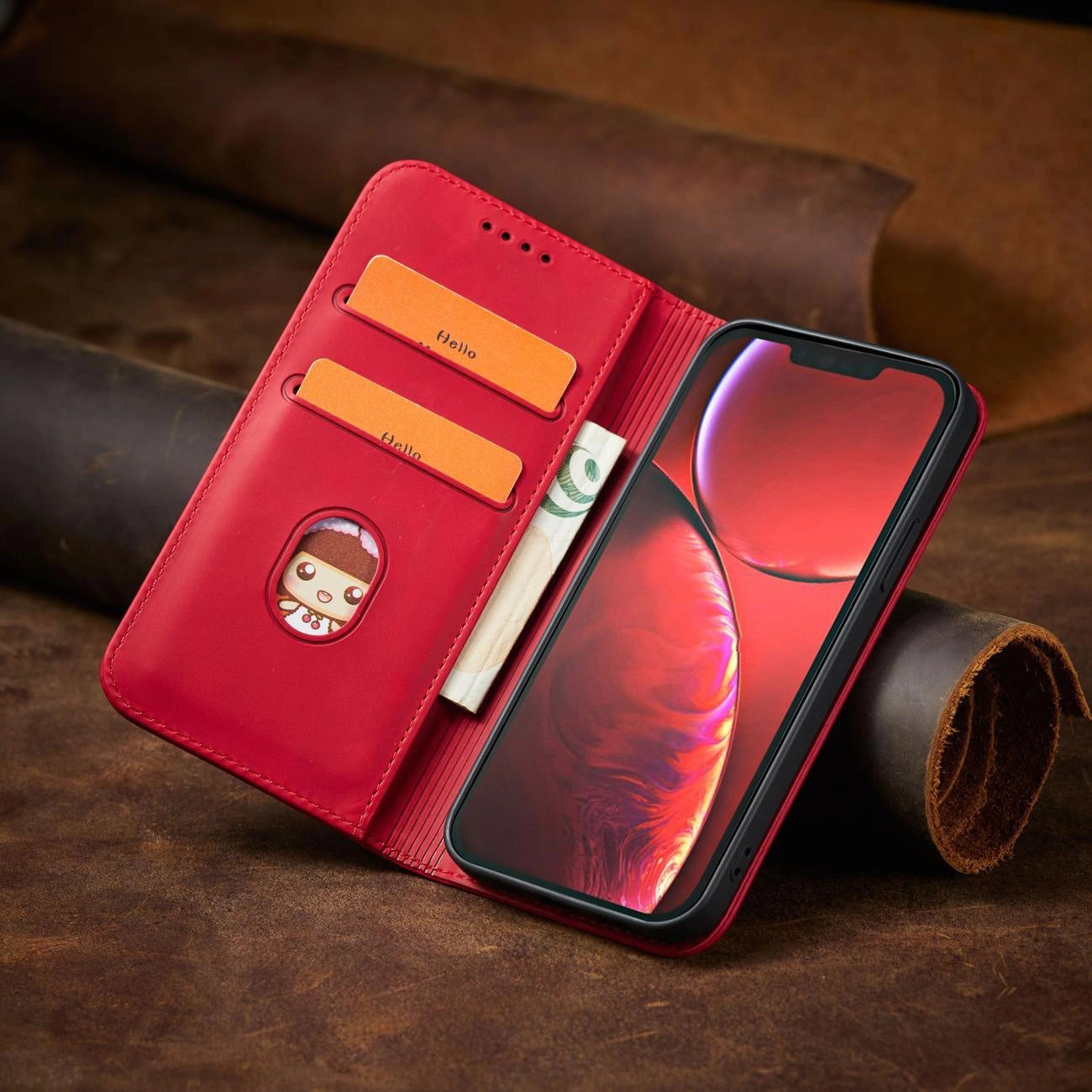 Magnet Fancy Case case for iPhone 14 Pro flip cover wallet stand red_12