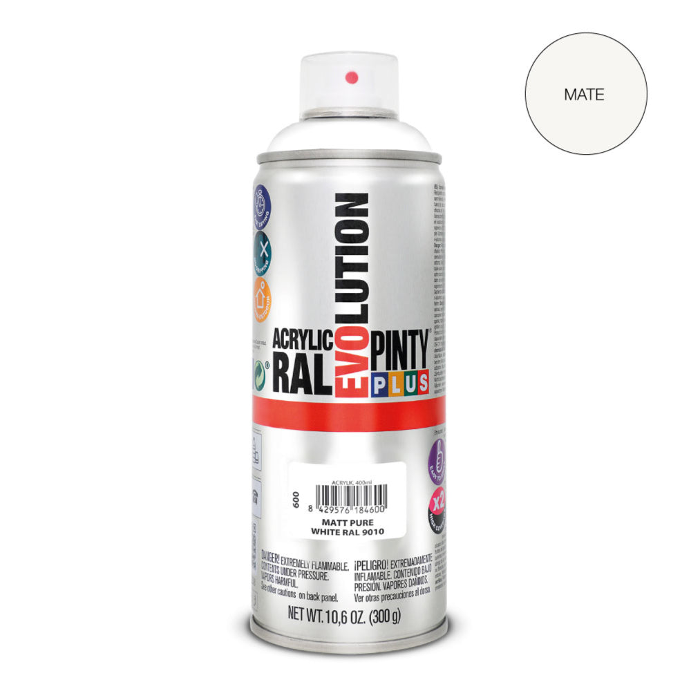 Pintura em spray pintyplus evolution 520cc ral 9010 branco puro mate_0