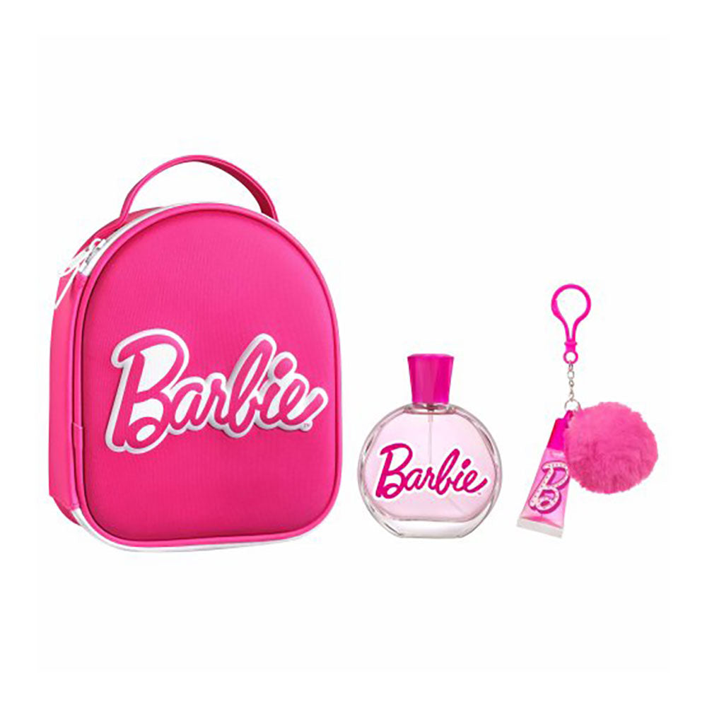 Nécessaire barbie com colónia 100 ml + batom brilhante e chaveiro_0