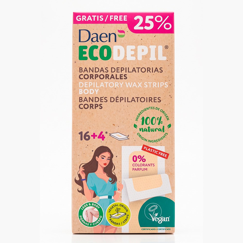 Bandas depilatórias de cera fria ecodepil, corporais, 16 + 4 un_0