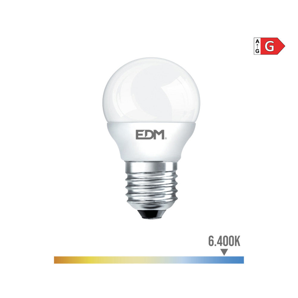Lâmpada esférica led e27 5w 400lm 6400k luz fria ø4,5x8cm edm_0