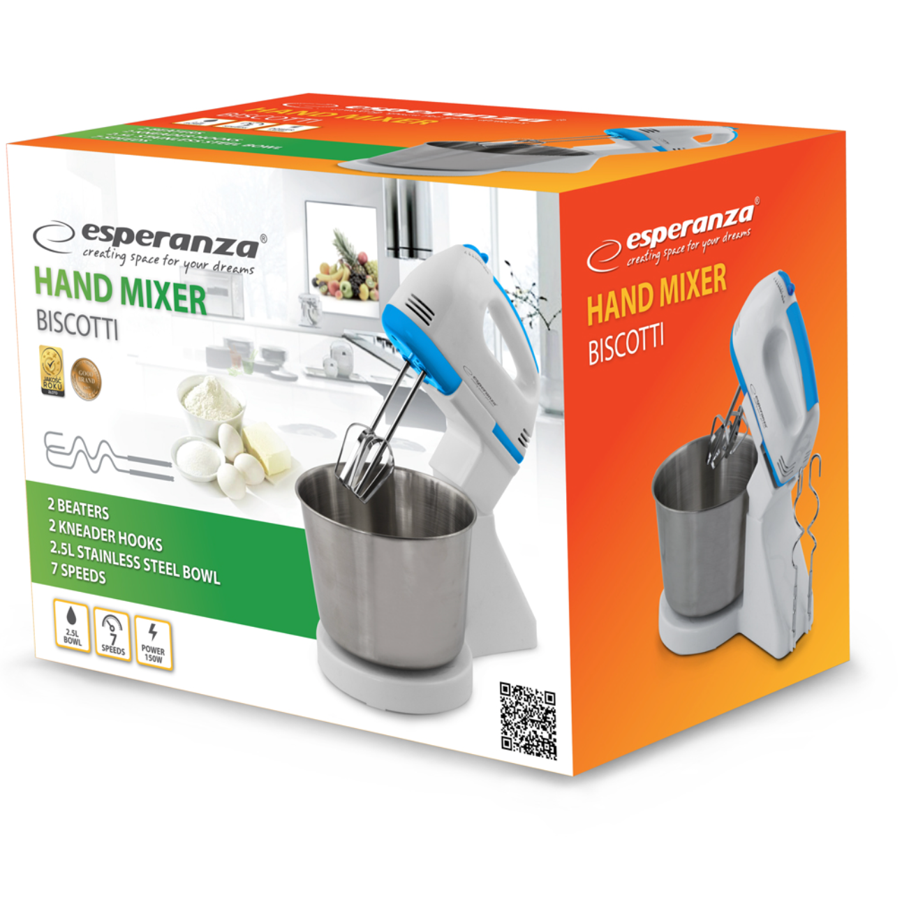 Batedeira com Taça Esperanza BISCOTTI 150W 2,5L com 7 Velocidades