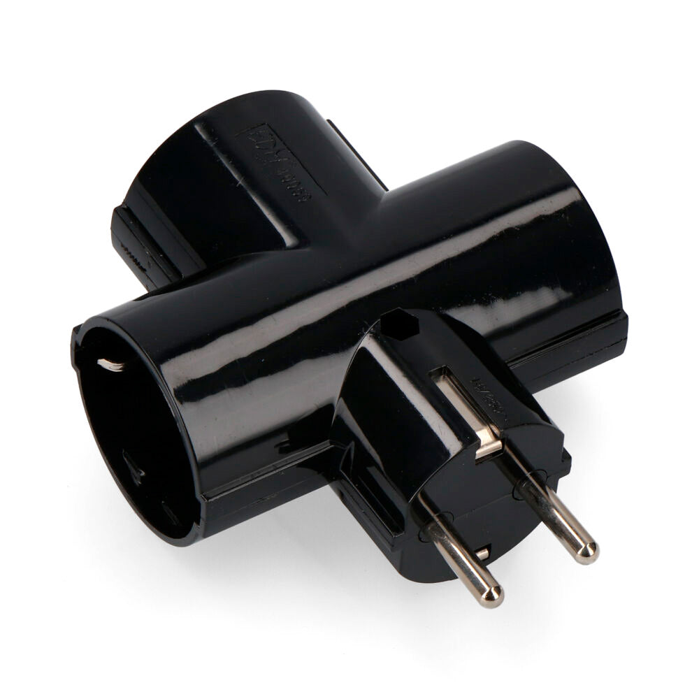 Ficha tripla com baquelite t/tl tipo f 4,8mm 16a 250v max 3680w preto (embalado)_0