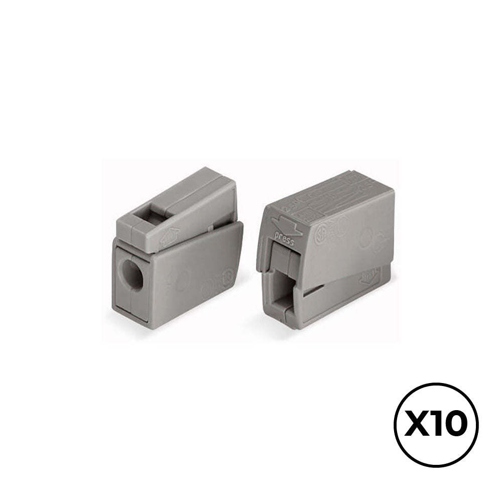 Conector clip rápido em linha 2 condutores, 1 rÃgido + 1 rÃgido, semi-rÃgido ou flexÃvel; ø máximo 2,5 mm², cinza. contém 10 unidades_0