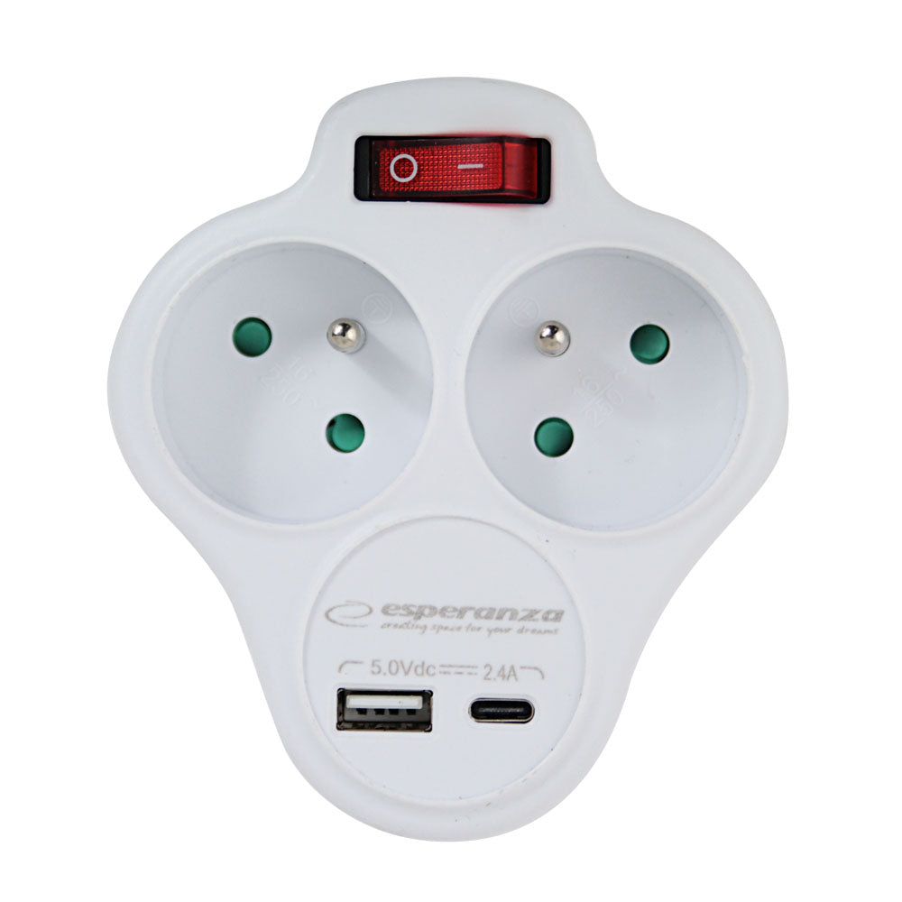 ESPERANZA ELEC. SOCKET SPLITTER 2 SOCKETS USB-C USB-B SWITCH WHITE
_0