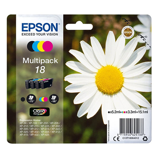 Epson Tinteiro Pack 4 Cores 18 XP102/XP205/XP305/XP405 com Alarme #Promo Até Final_0