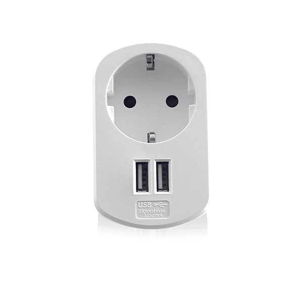 Carregador USB 2xUSB 3.1A com Tomada Schuko Branco / EWENT_0