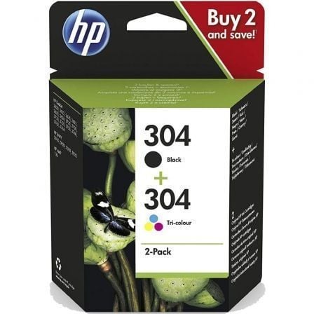 HP 304 2-pack Black/Tri-color Original Ink Cartridges cartucho de tinta 2 pieza(s) Rendimiento estándar Negro, Cian, Magenta, Amarillo_0