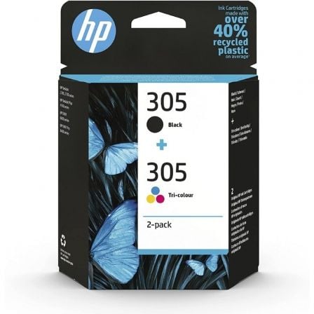HP 305 2-Pack Tri-color/Black Original Ink Cartridge cartucho de tinta 2 pieza(s) Rendimiento estándar Negro, Cian, Magenta, Amarillo_0